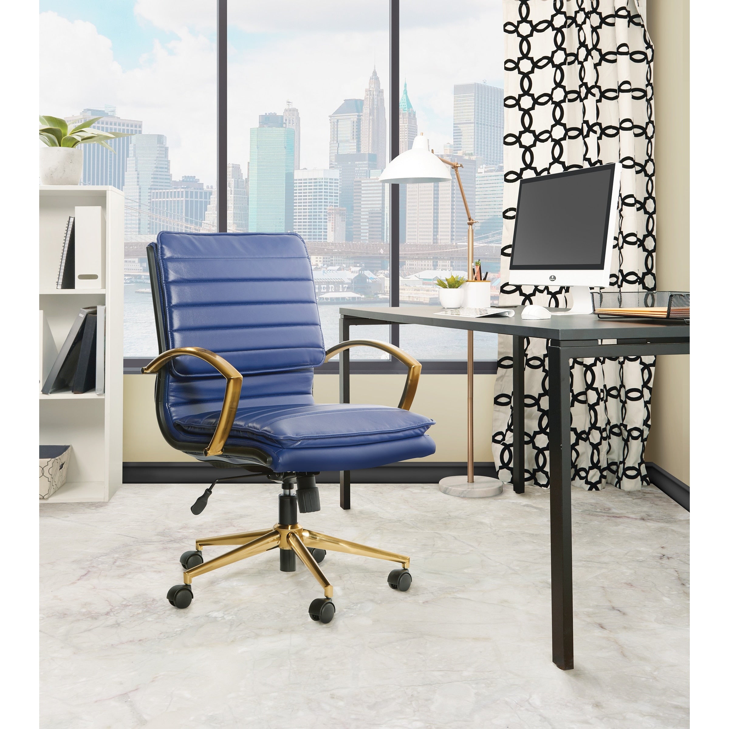 Osp Home Furnishings Mid Back Faux Leather Office Chair With Gold Finish Base