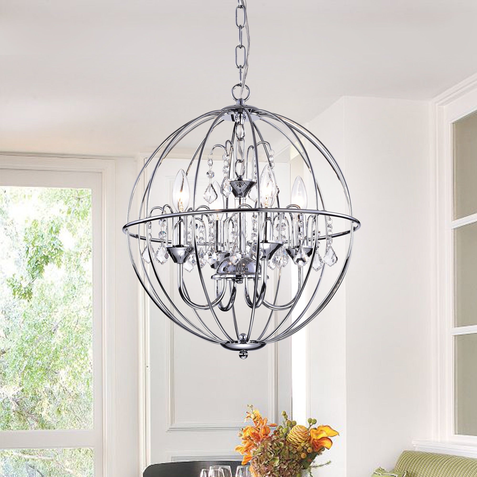 Avee 4 Light Crystal 16.5 Inch Chrome Spherical Chandelier