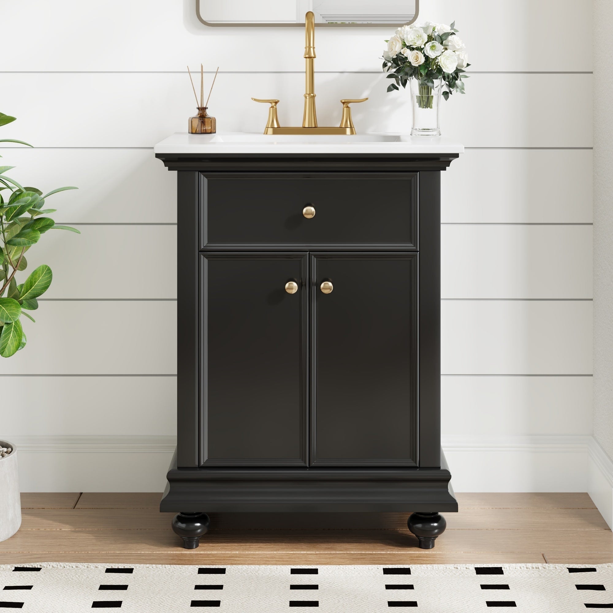Aveline French 24 Bathroom Vanity Cabinet With Tip Out Drawer Adjustable Storage Ball Turned Legs By Gdfstudio