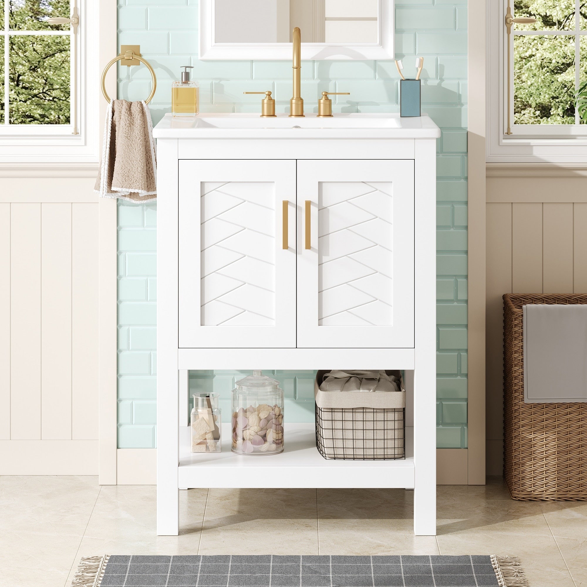 Aveline Modern Elegant Twill Design 24 Bathroom Vanity Cabinet With Adjustable Shelf And Open Storage By Gdfstudio