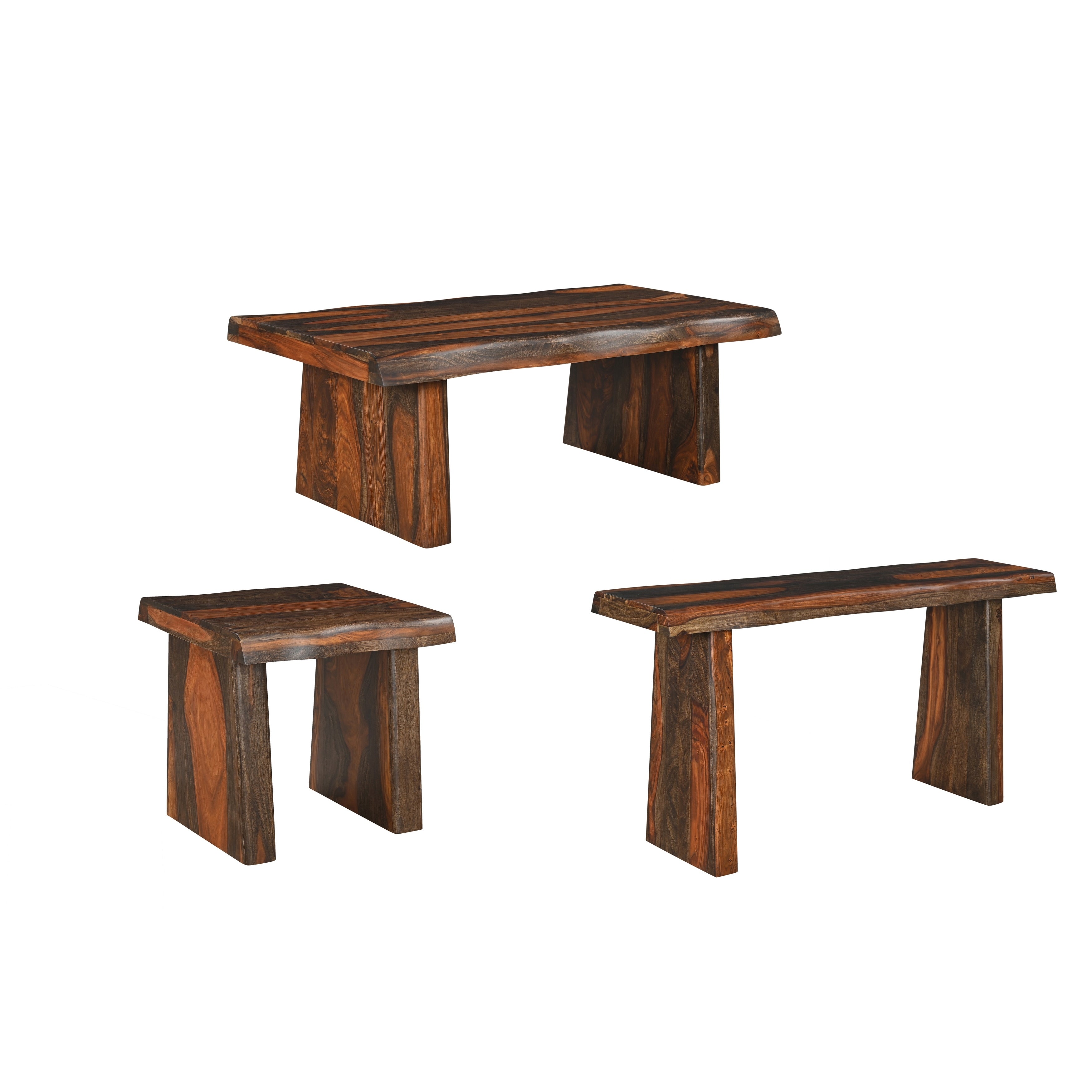 Avenue Live Edge Solid Sheesham Wood 3 Piece Living Room Table Set