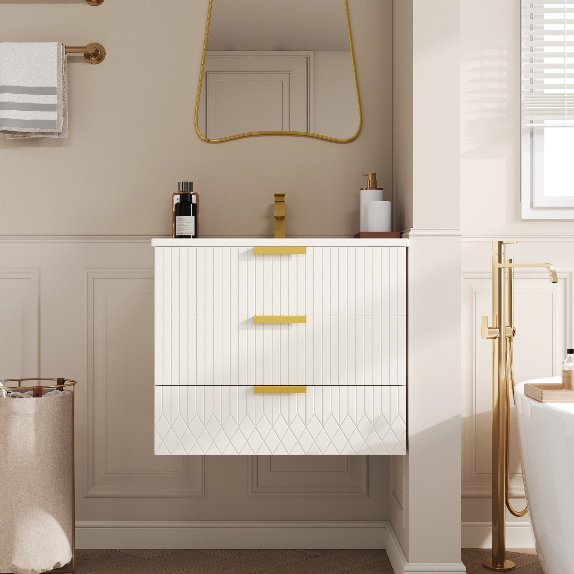Averna 24 Modern Wall Mounted Bathroom Vanity With Double Drawers And Integrated Ceramic Sink By Gdfstudio