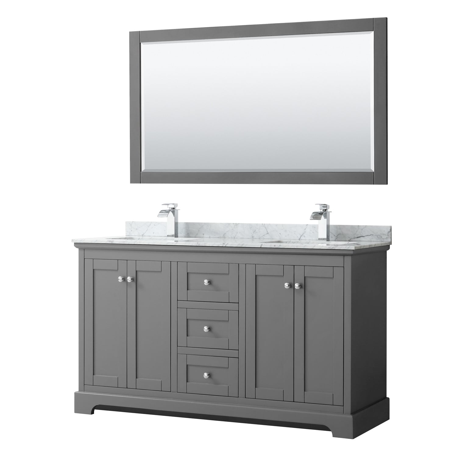 Avery 60 Inch Double Vanity Marble Top Square Sinks 58 Inch Mirror