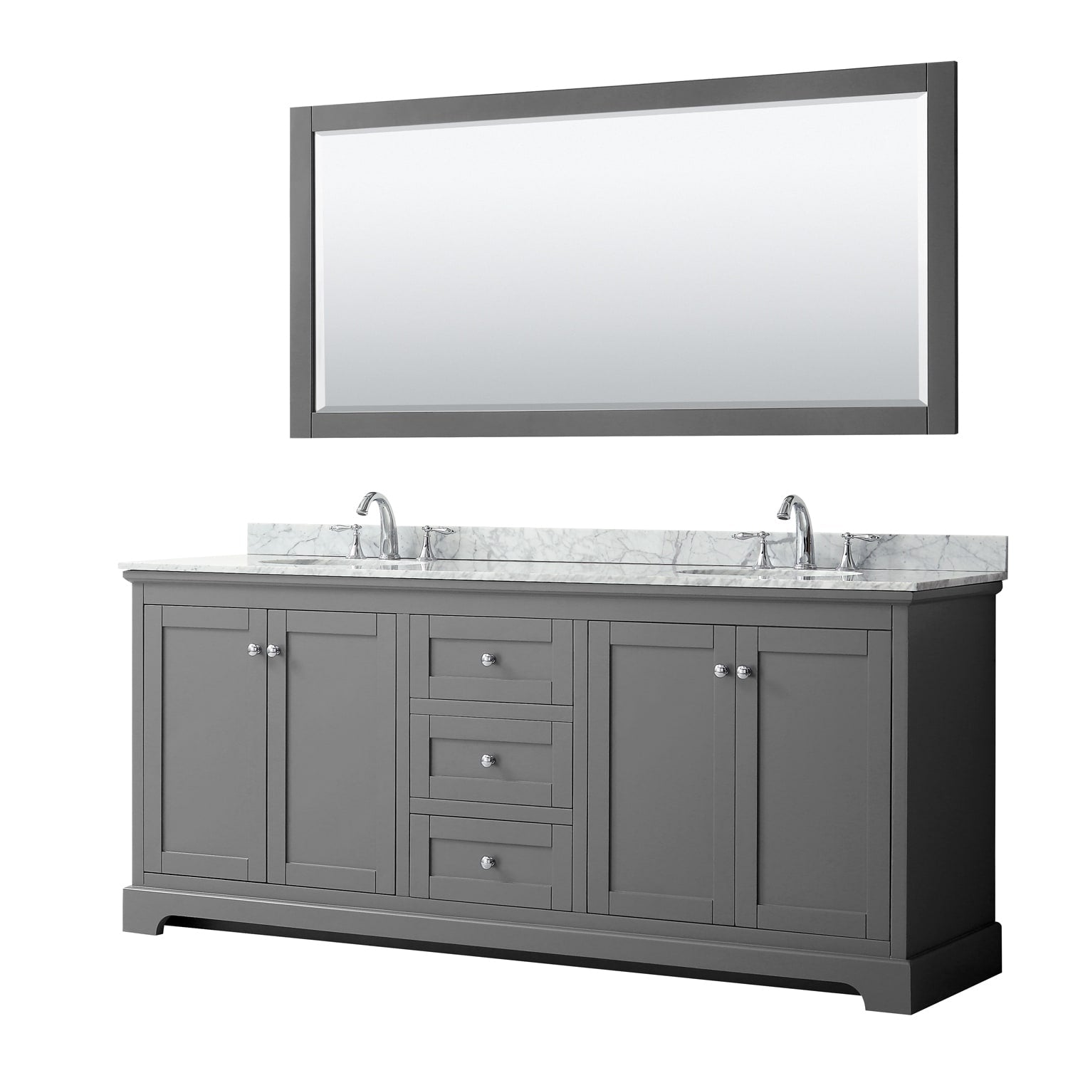 Avery 80 Inch Double Vanity Marble Top Oval Sinks 70 Inch Mirror