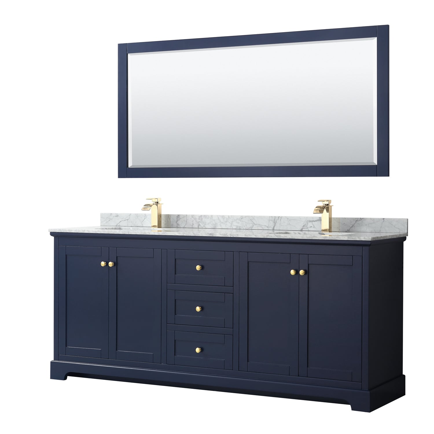 Avery 80 Inch Double Vanity Marble Top Square Sinks 70 Inch Mirror