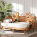 Aves Natural Rattan Daybed With Decorative Flamingo Frame Handwoven Wicker Lounge Bed With Boho Coastal Frame Twin
