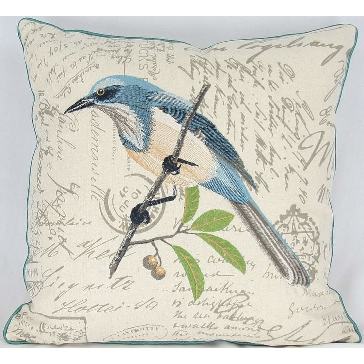 Avian Collection Feather Down Filled Decorative Pillow Sham Blue Bird 18 Inch By 18 Inch