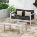 Aviara Outdoor Aluminum Loveseat And Tempered Glass Topped Coffee Table By Christopher Knight Home