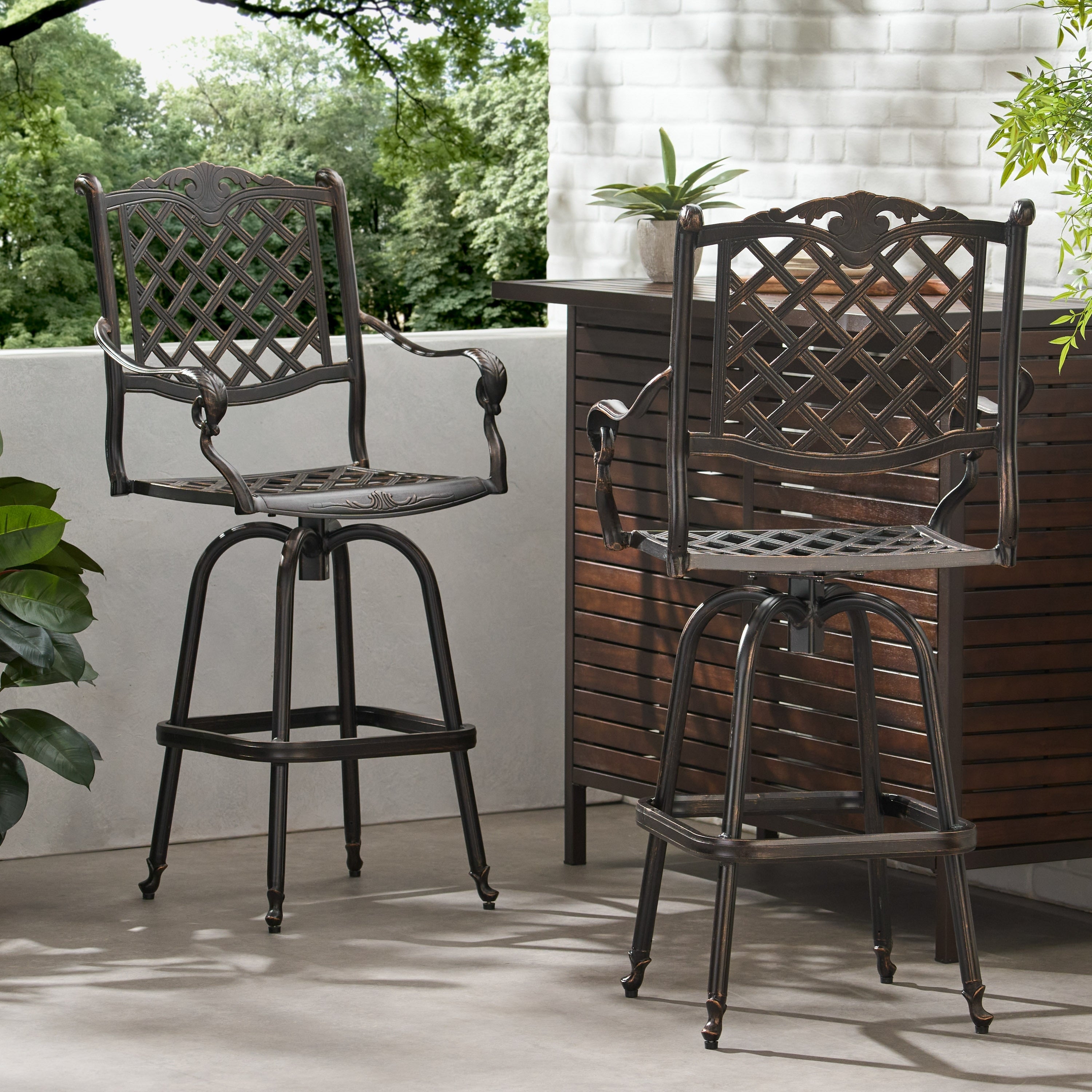 Avon Cast Aluminum Copper Outdoor Bar Stool Set Of 2 By Christopher Knight Home