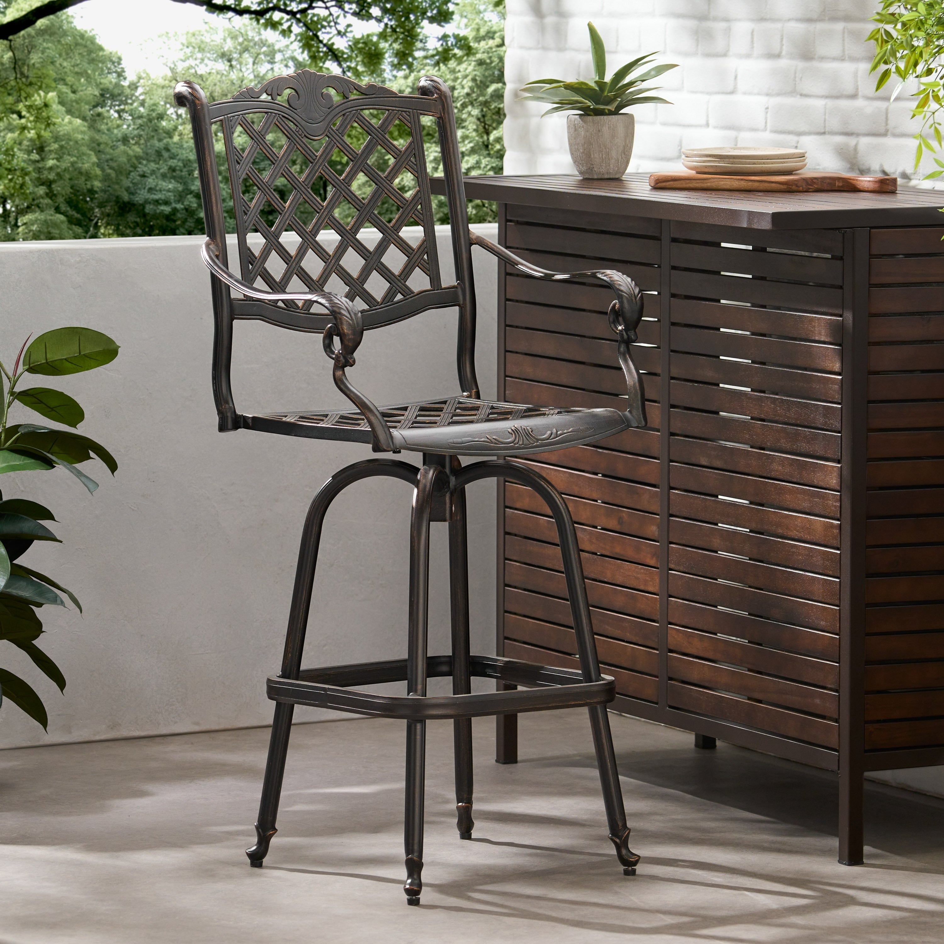 Avon Cast Aluminum Copper Outdoor Bar Stool By Christopher Knight Home