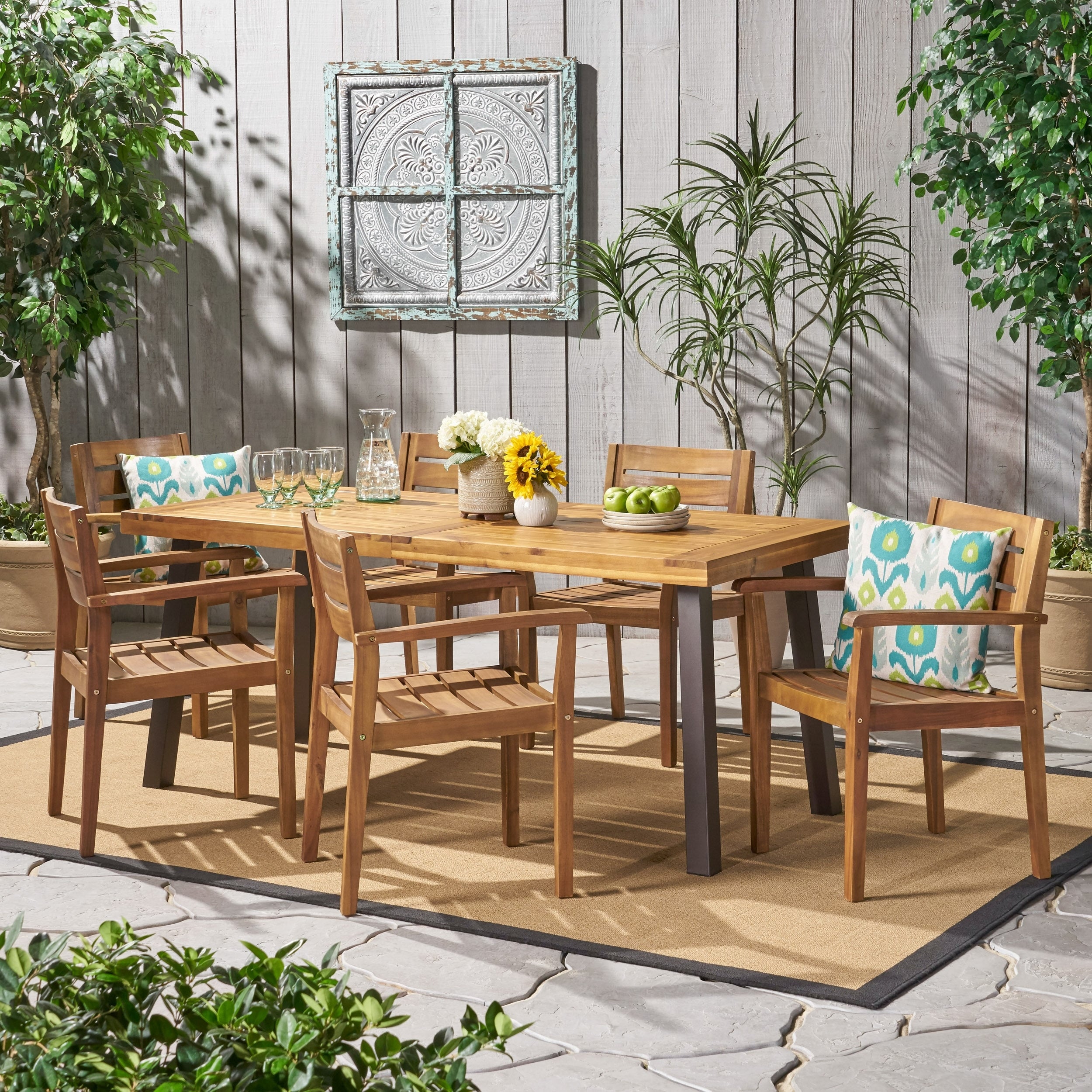 Avon Outdoor Rustic 7 Piece Rectangular Acacia Wood Dining Set By Christopher Knight Home