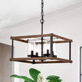 Avriel Imitation Wood Grain Matte Black 4 Light Chandelier With Clear Glass Shades
