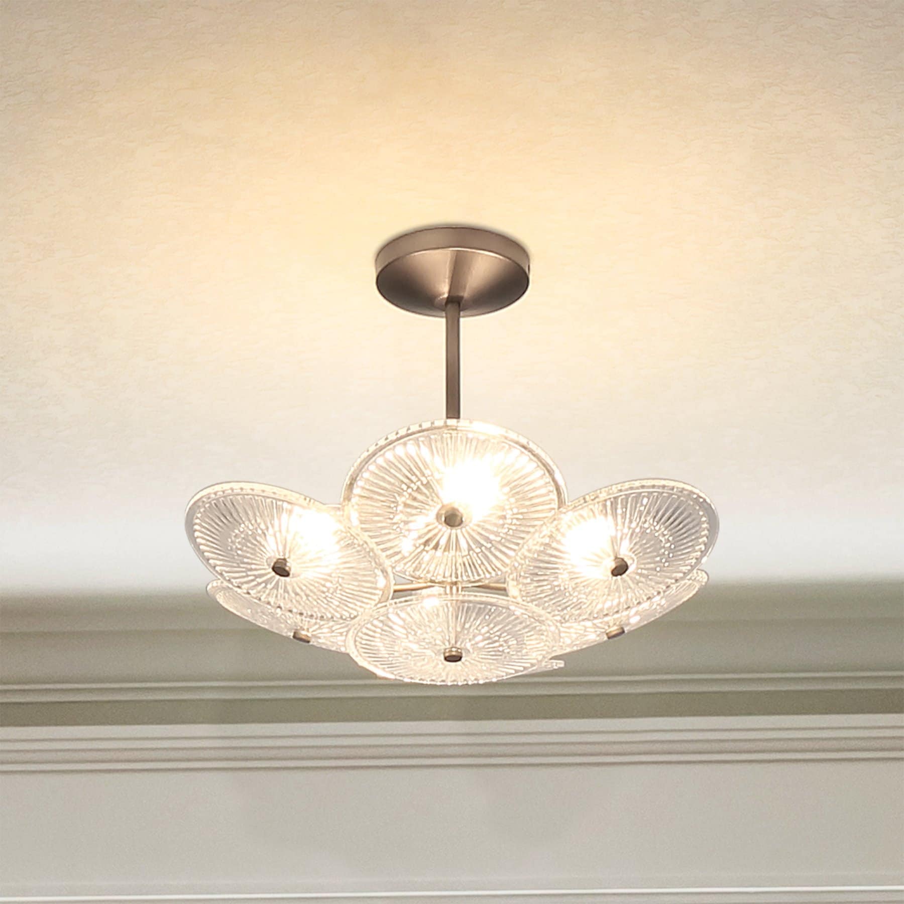 Avril 18 Inch 4 Light Forged Bronze Convertible Pendant With Clear Starburst Glass Shade