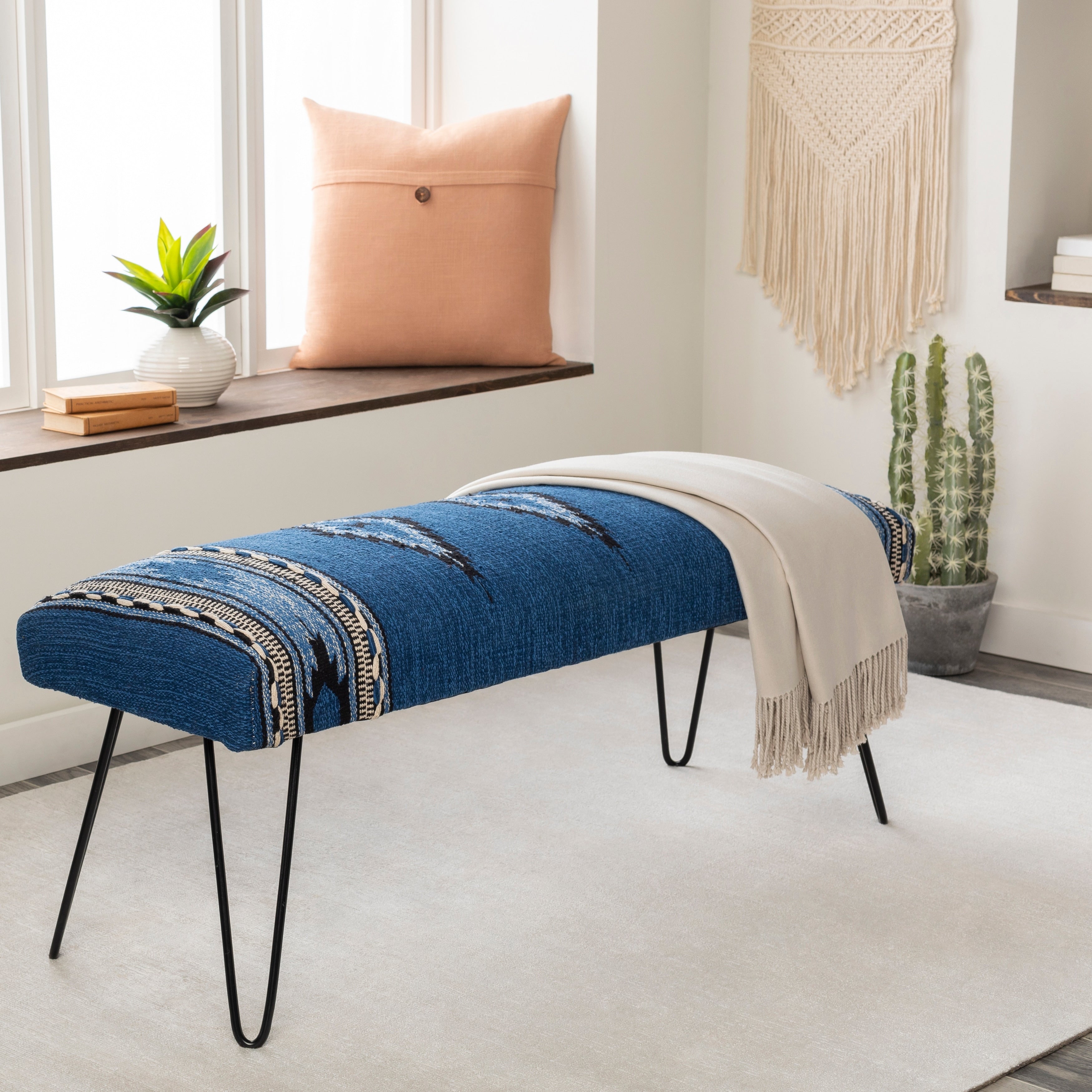 Avril Modern Southwestern Upholstered Bench 18 H X 48 W X 16 D