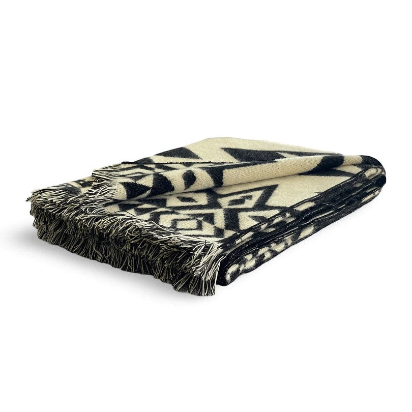 Awa Black And Natural Fringed Throw