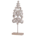 Awan Tabletop Decor Leaf Scrollwork On Stand White Brown Wood 26 Inch