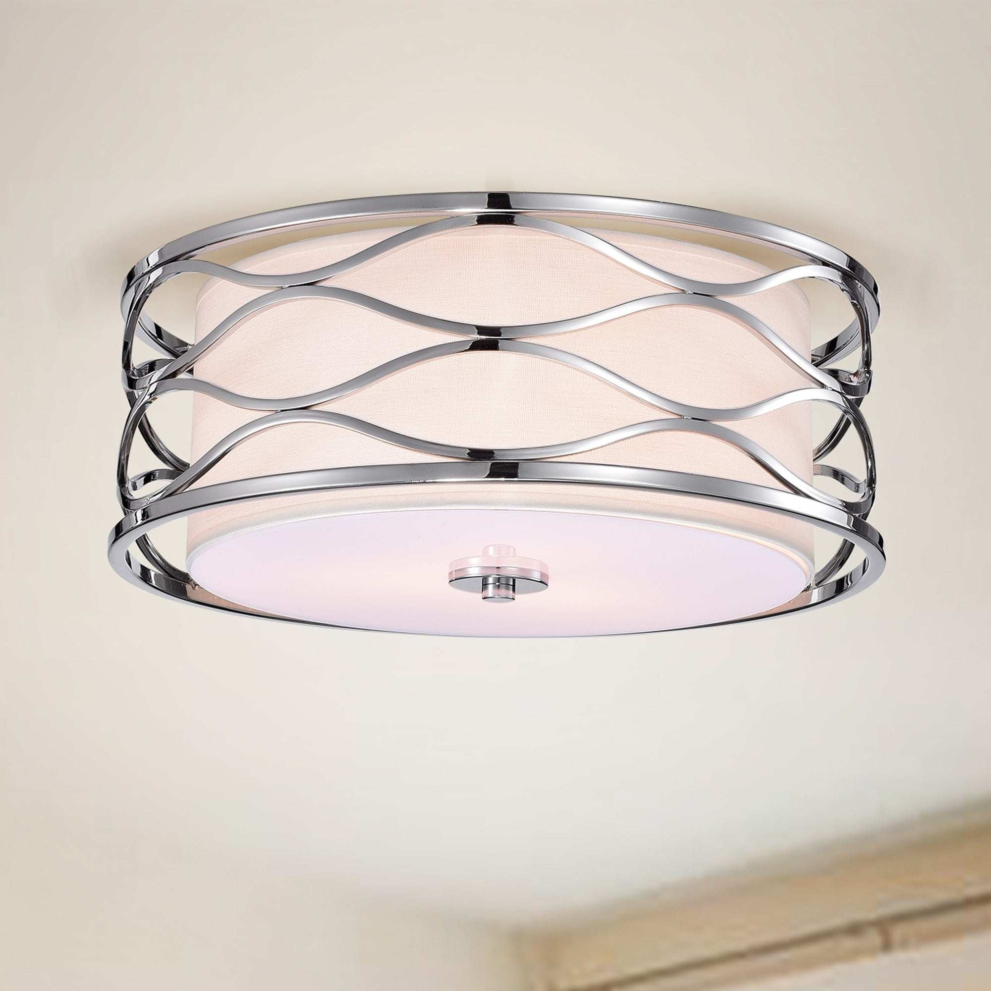 Awont 3 Light Chrome Wave Flush Mount Lamp