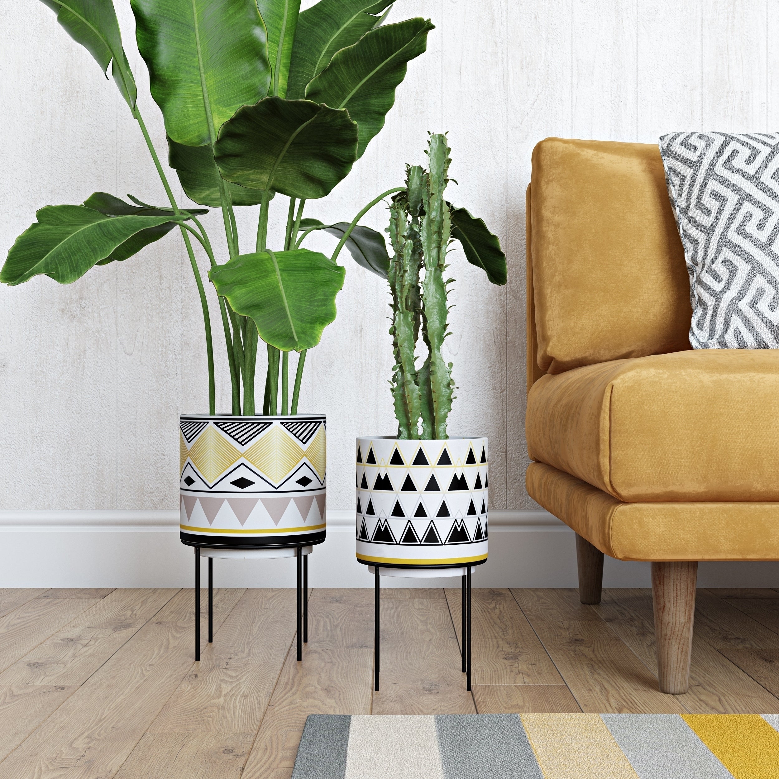 Ayaz Mid Century Modern Ceramic Planters Set Of 2 N A