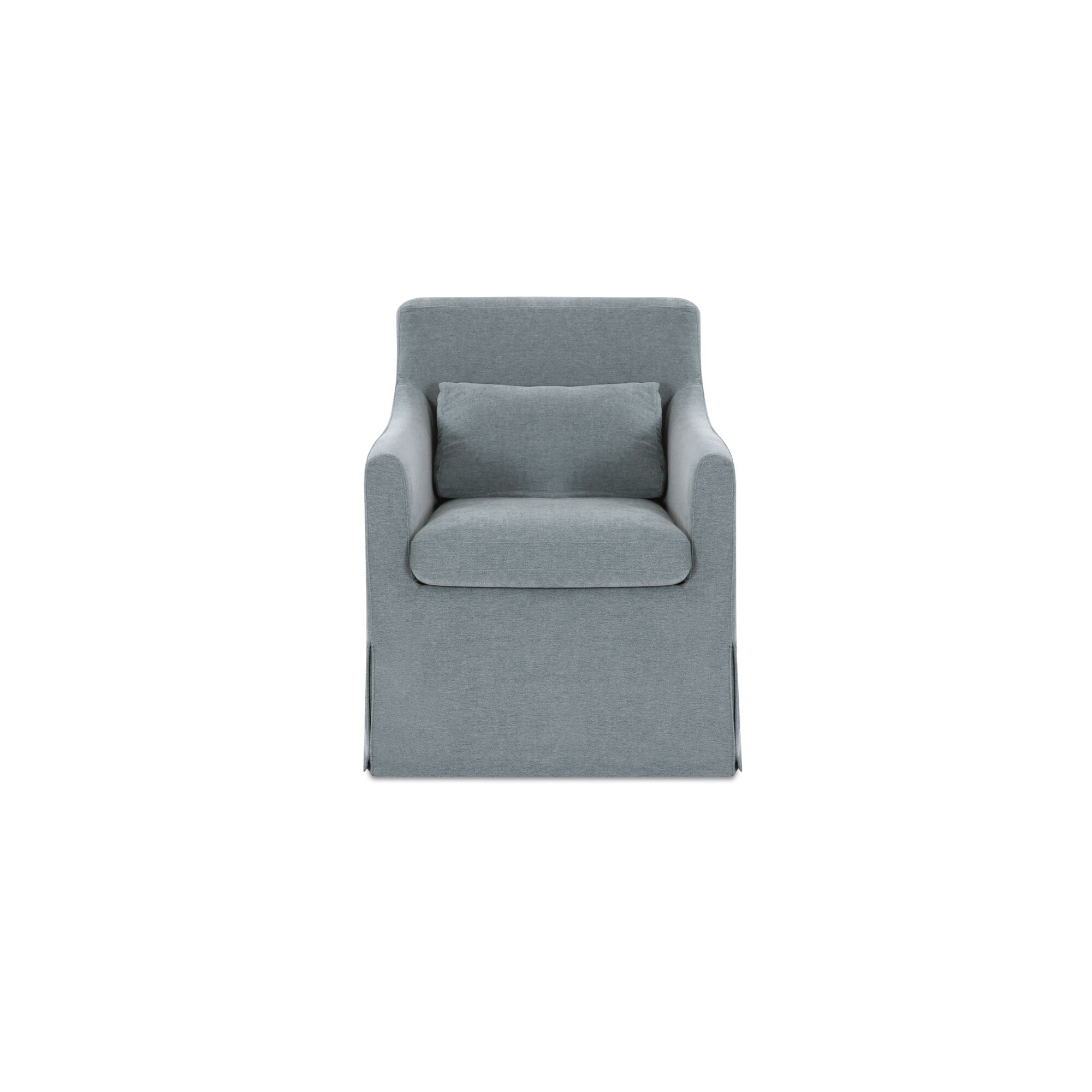 Azalea Dining Chair Polyester Slipcover Plywood Frame Curved Arms Nylon Casters Lumbar Pillow Included Blue