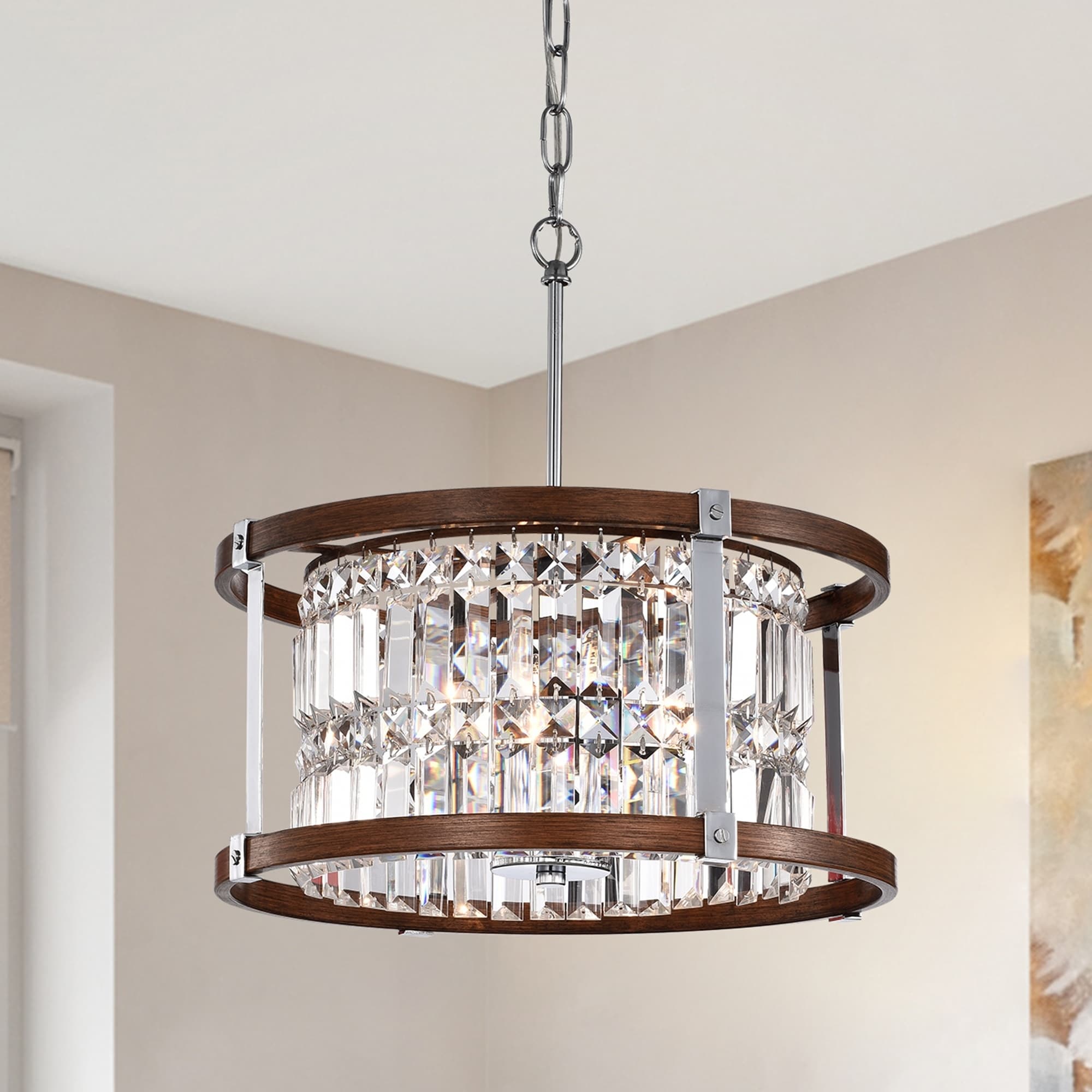 Azari Imitation Wood Grain Chrome 3 Light Chandelier