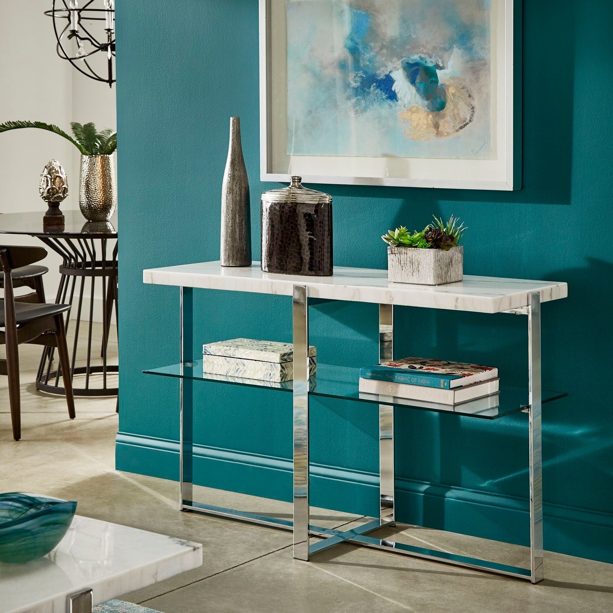 Azel Faux Marble Top Chrome Framed Sofa Table By Inspire Q Modern