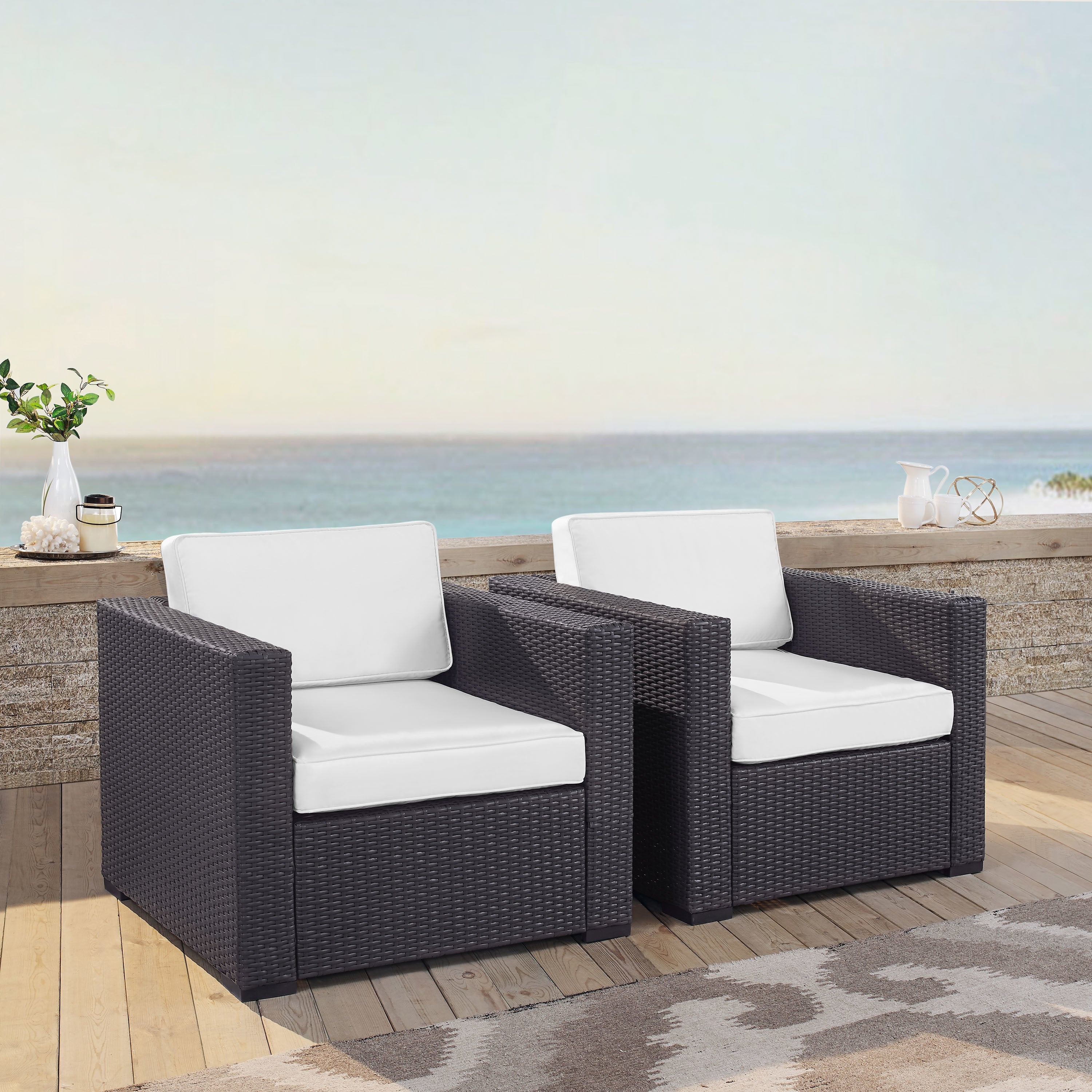Biscayne White Wicker Outdoor Arm Chairs Set Of 2