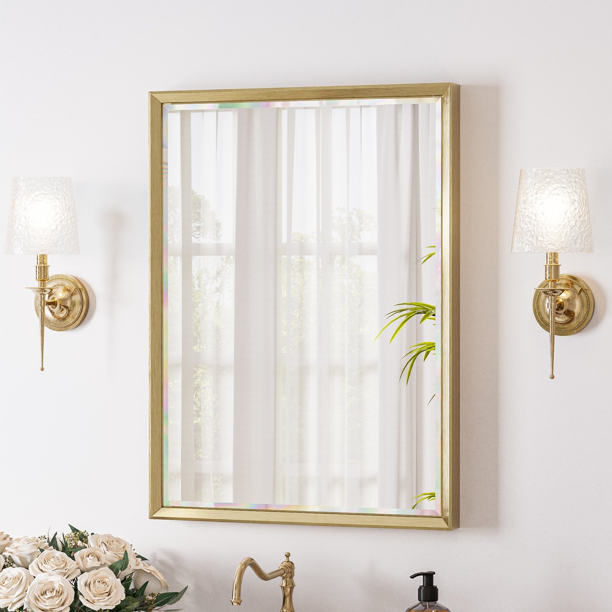 Bonosuki Easy Install Bathroom Mirror Tempered Glass Wall Mirror