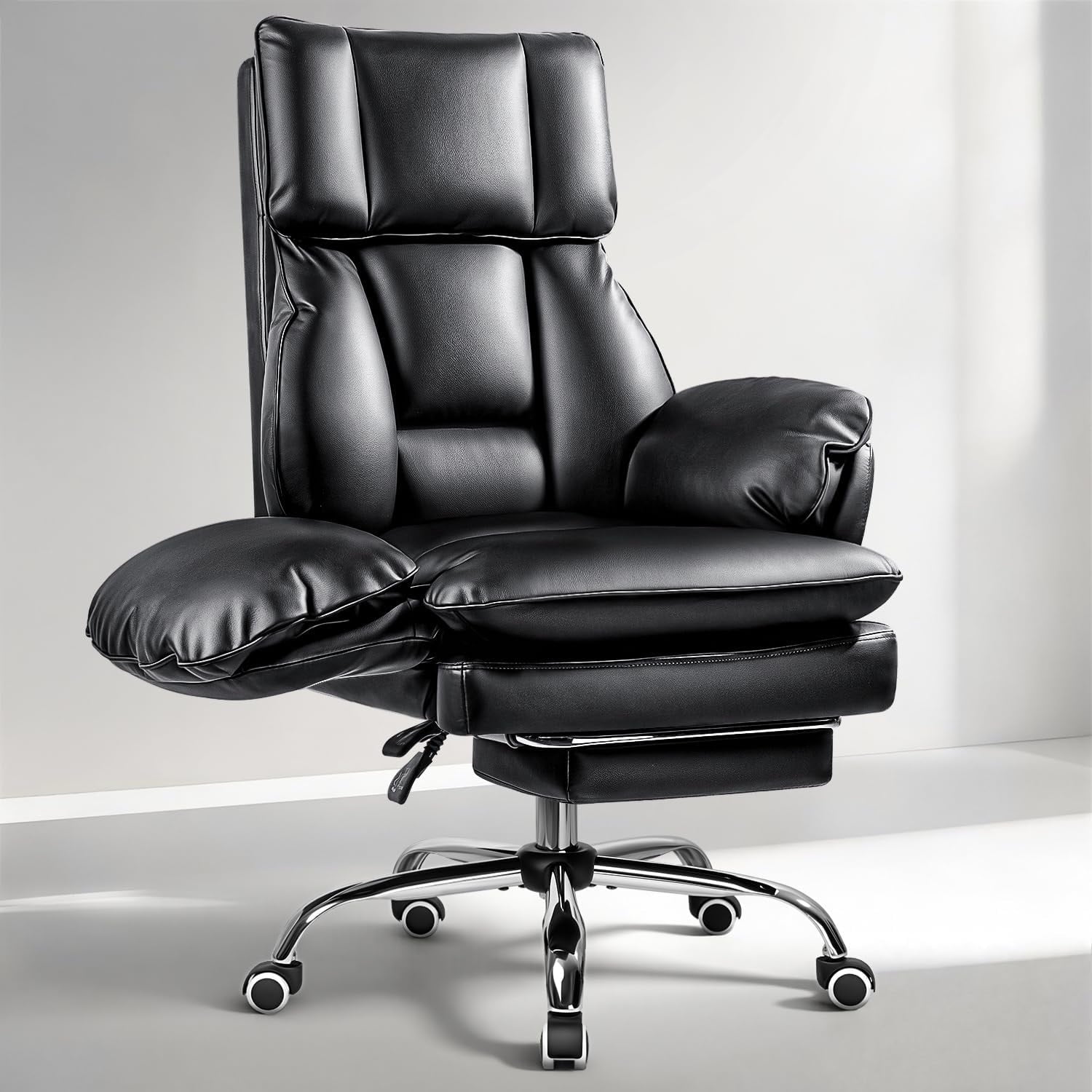 Bossin Big And Tall Office Chair 400Lbs Flip Armrests For Pets Cross Legged Sitting With Foot Rest