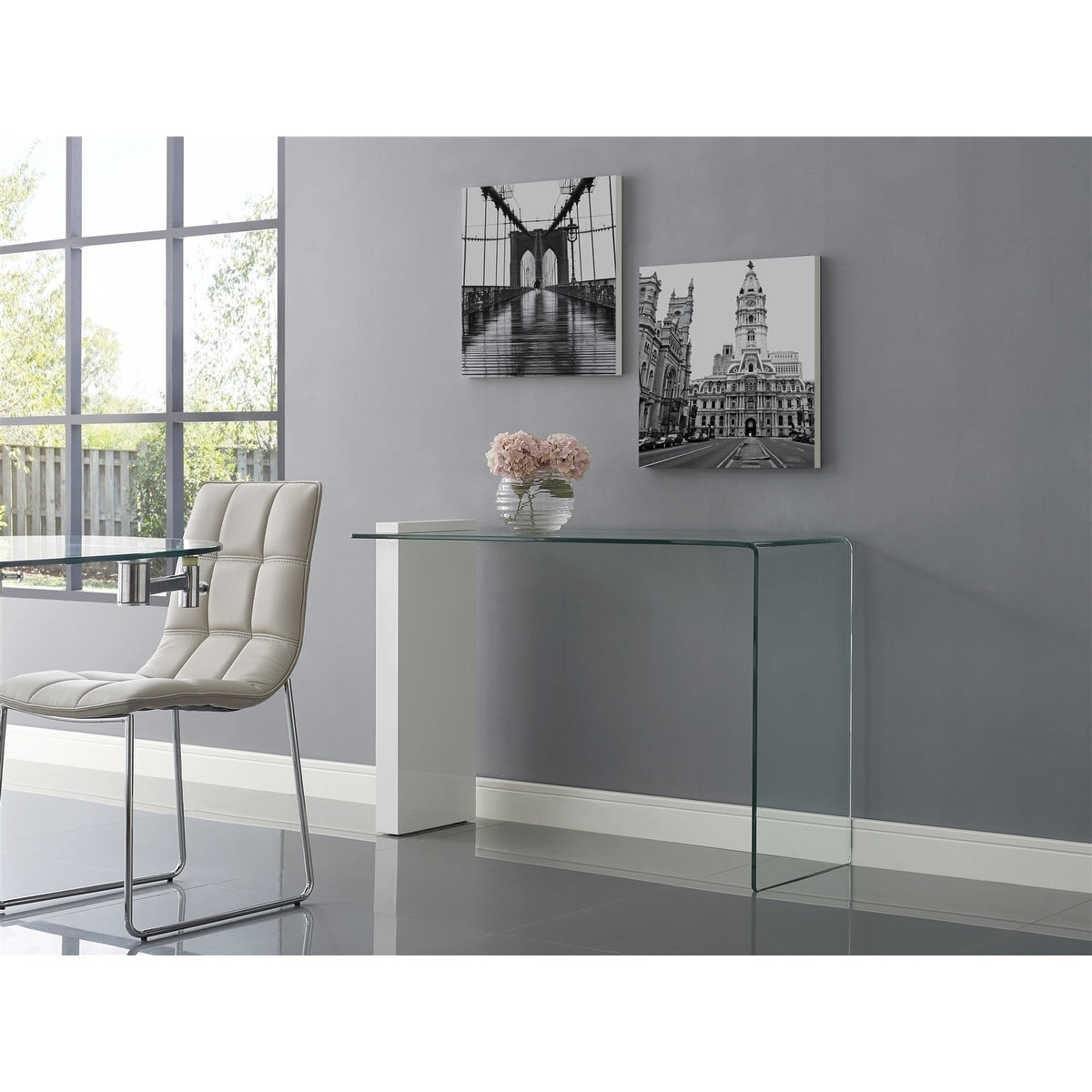 Buono High Gloss White Lacquer W 1 2 Clear Glass Console Table By Casabianca Home