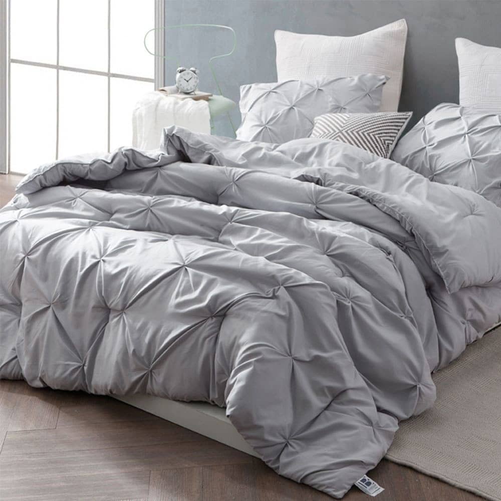 Byb Glacier Grey Pin Tuck Comforter Set