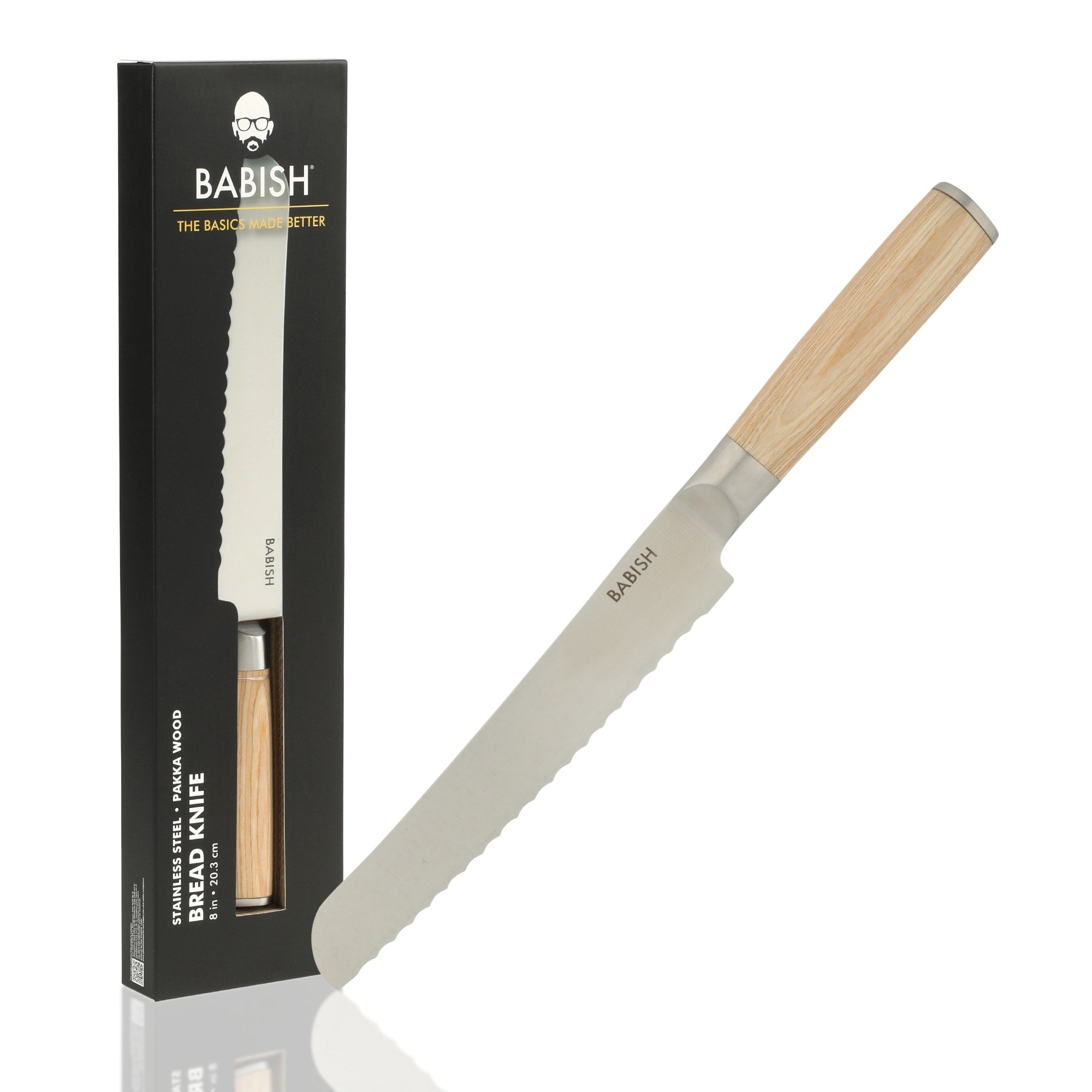 Babish High Carbon 1.4116 German Steel Full Tang 8 Inch Bread Serrated Knife For Slicing Bread Crusting Artisan Loaves