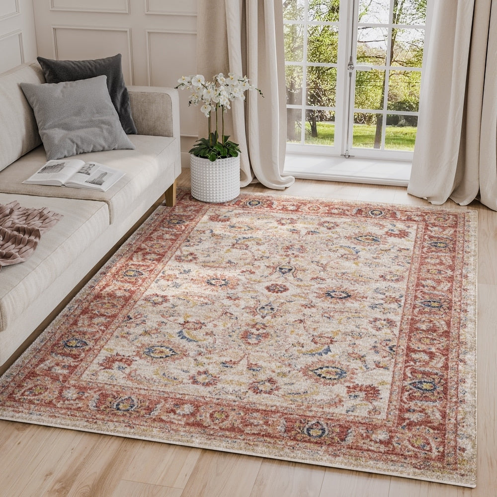 Babylon Tradtional Beige Red Abstract Indoor Rug 53 X 76