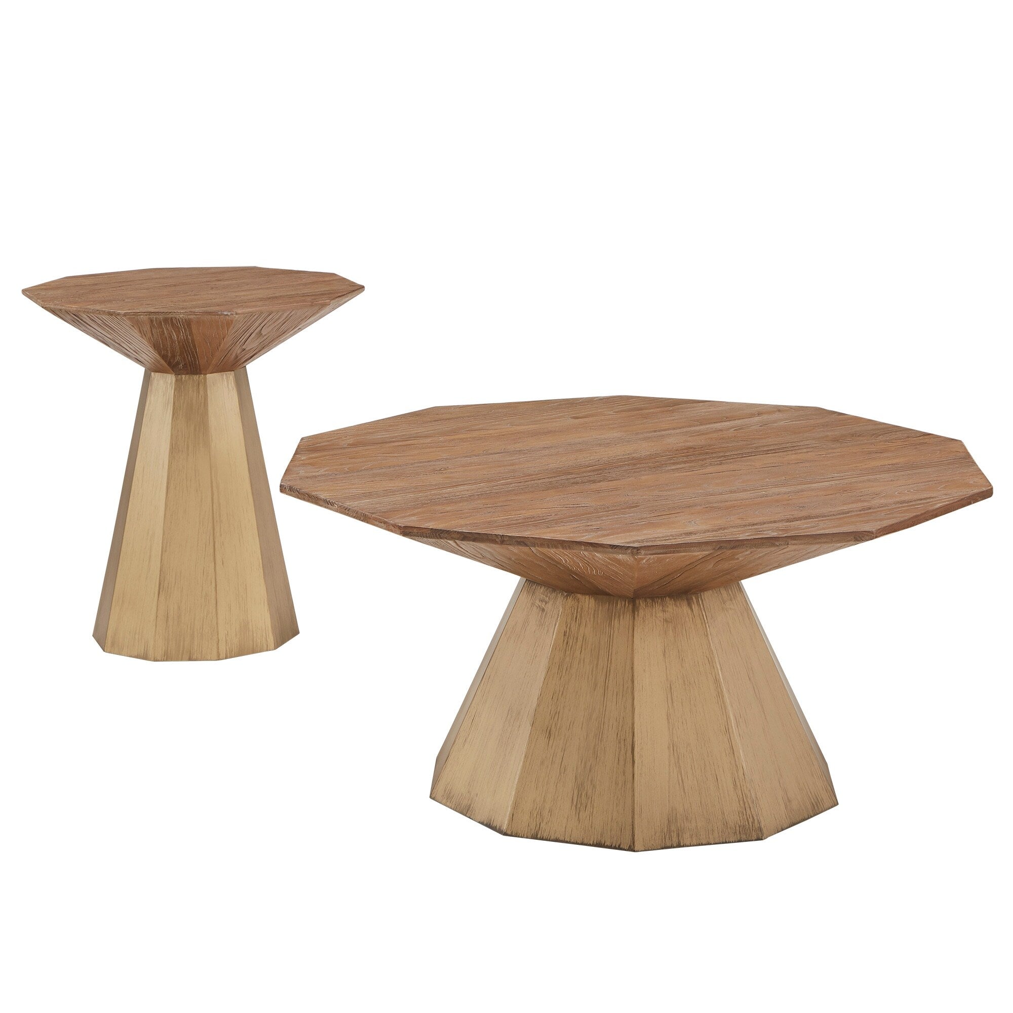 Bach Antique Gold Reclaimed Wood Decagon Table Set By Inspire Q Bold