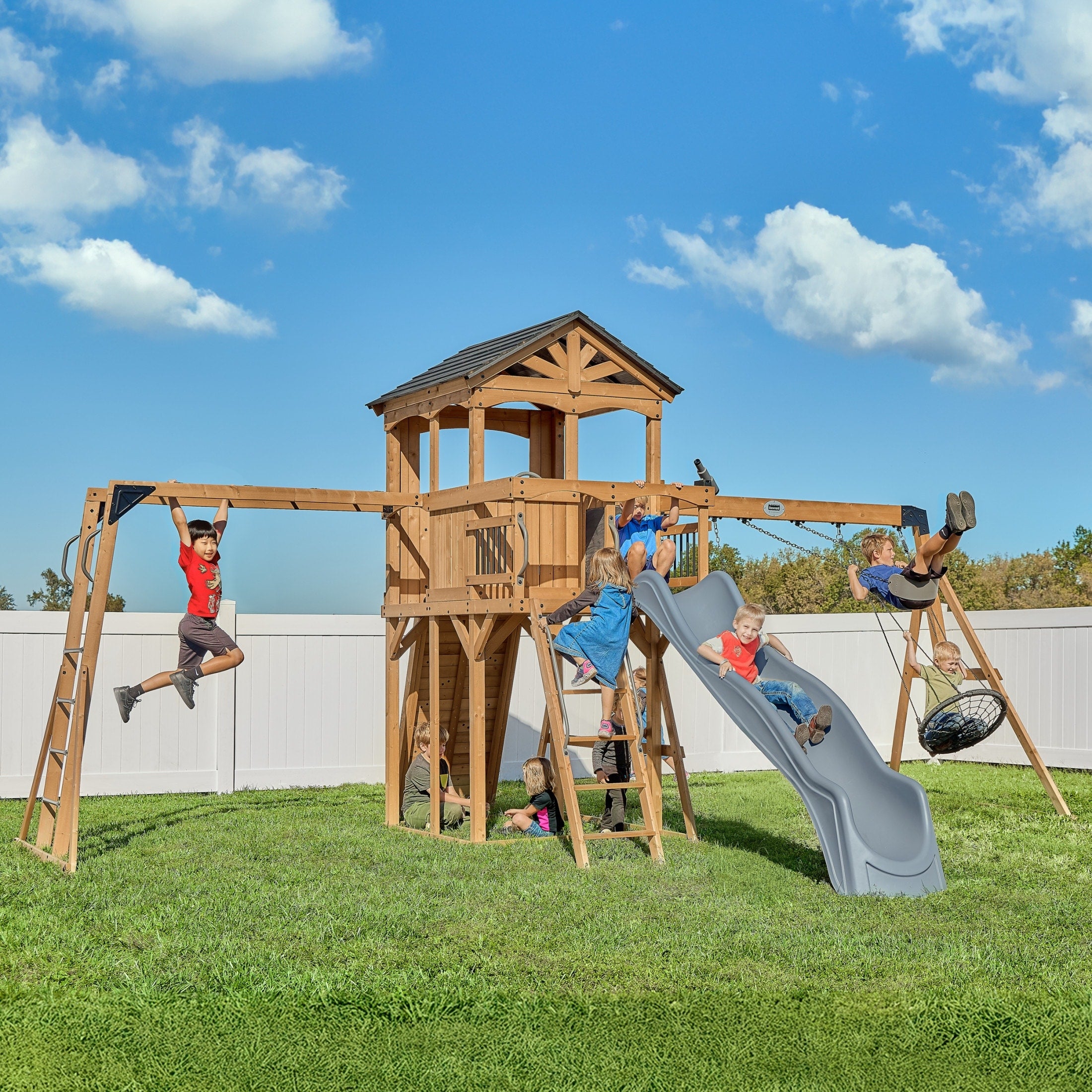 Backyard Discovery Dover Bay Spruce Swing Set Slide Monkey Bars