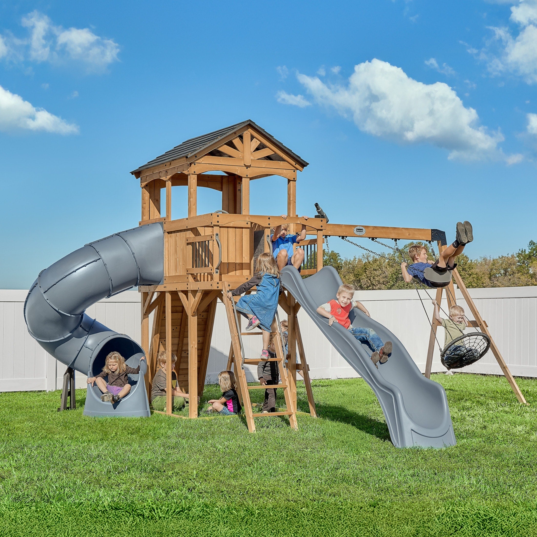 Backyard Discovery Dover Bay Spruce Swing Set Tube Slide Clubhouse
