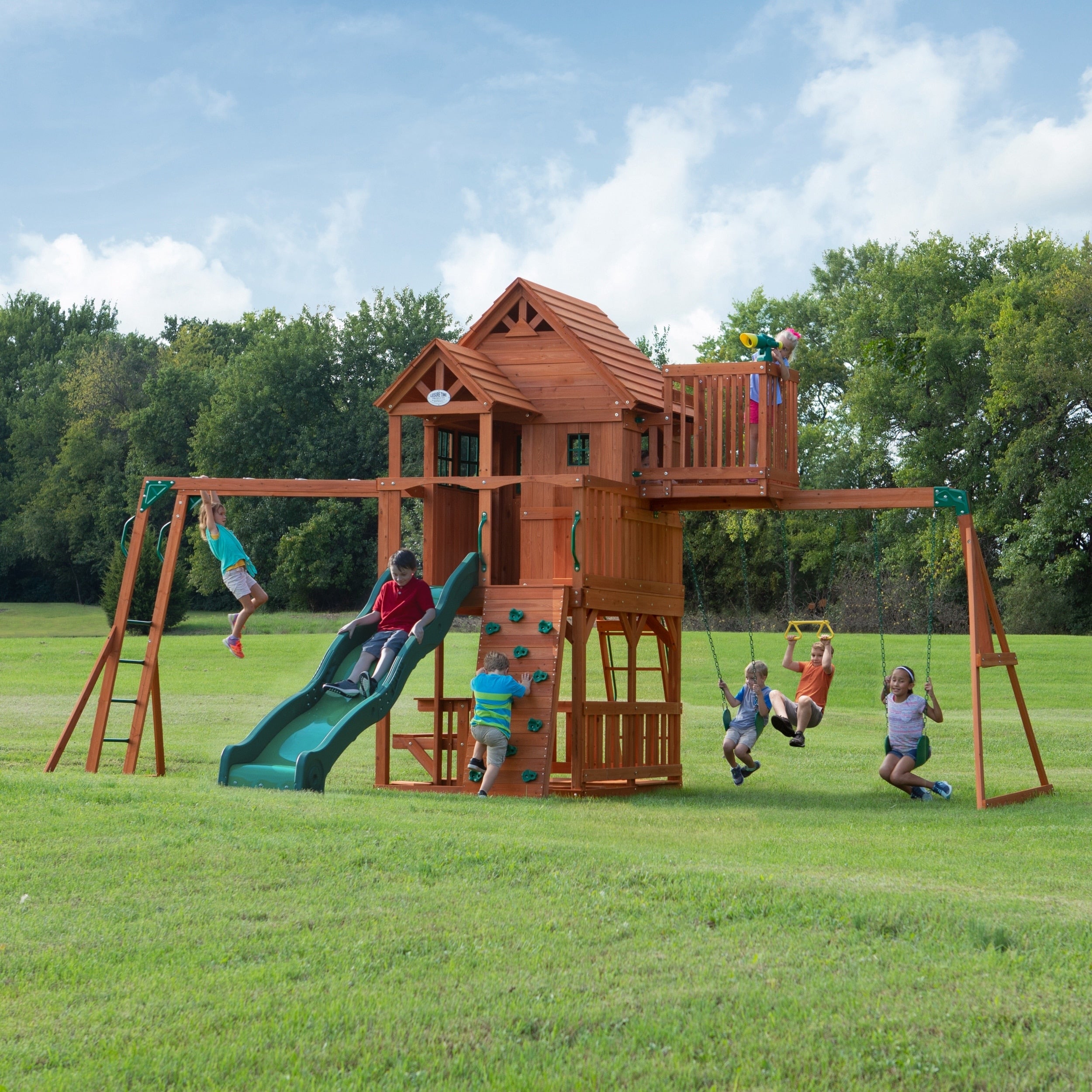 Backyard Discovery Skyfort Ii Brown All Cedar Swing Set Play Set