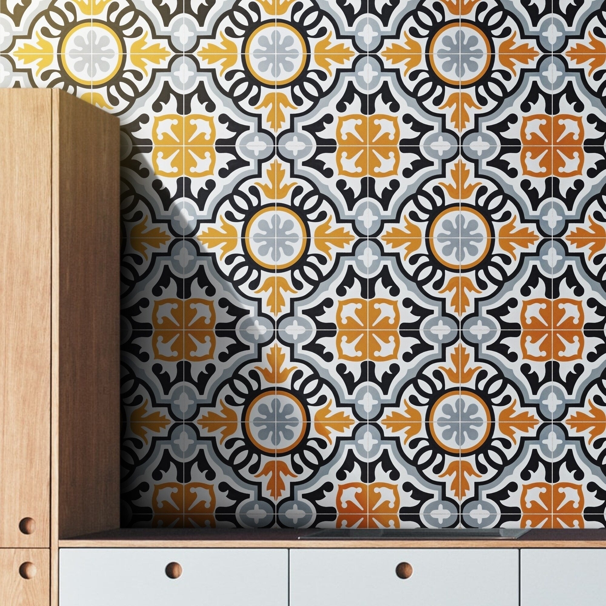 Baha In Grey And White Handmade 8X8 Inch Moroccan Tile Pack Of 12