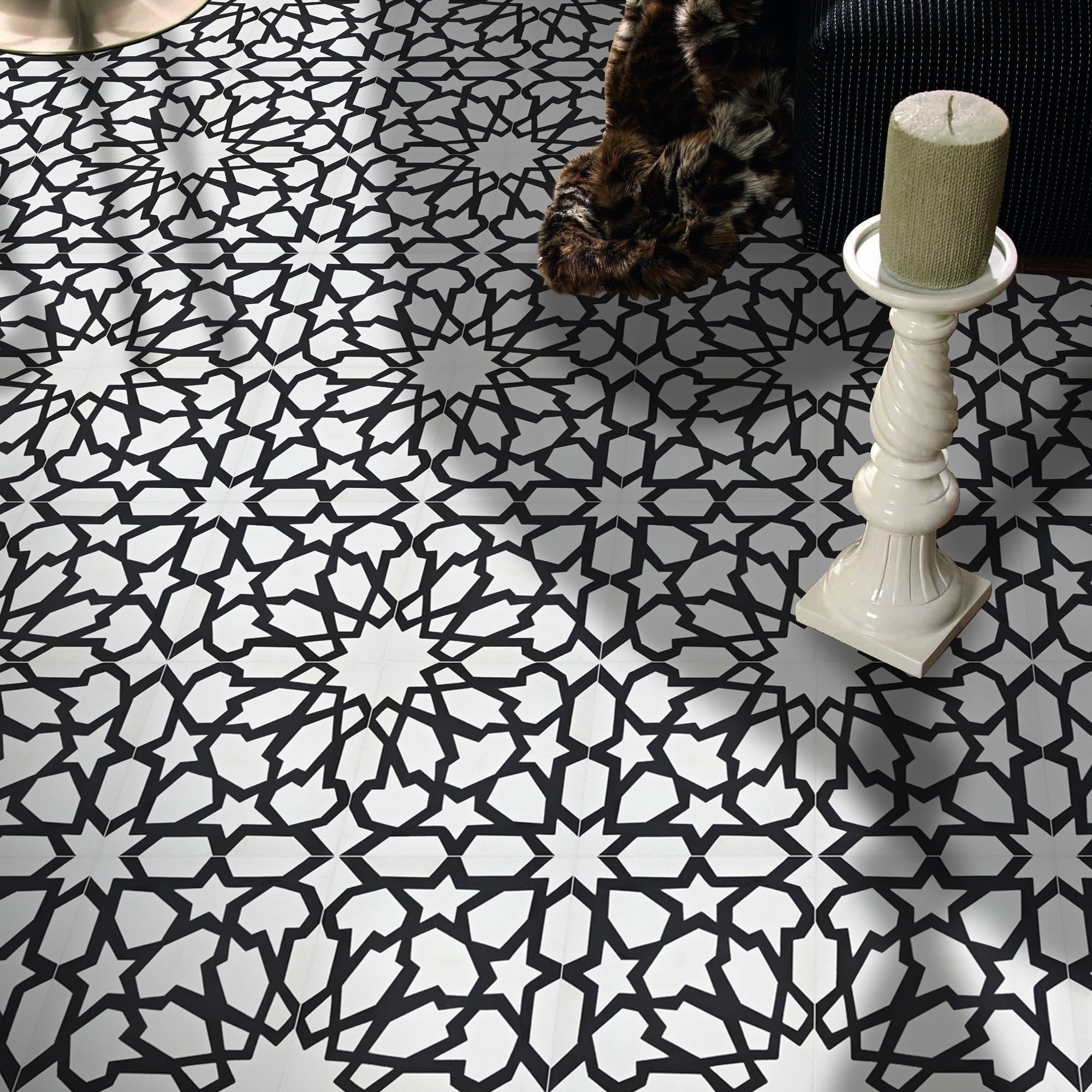 Bahja In White And Black Handmade 8X8 In Moroccan Tiles Pack Of 12