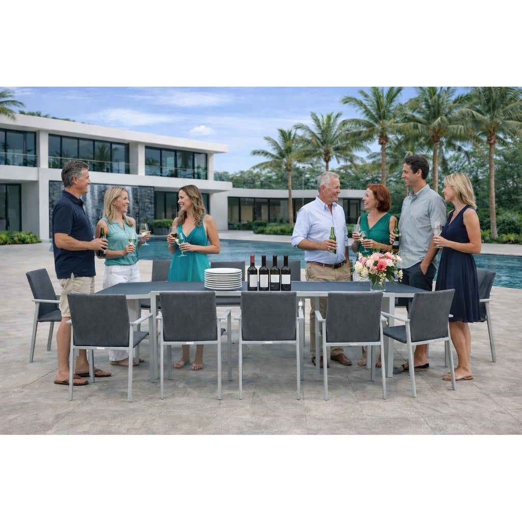 Bailey Light Grey 13 Piece Aluminum Outdoor Dining Set With Sling Set In Midnight Grey N A