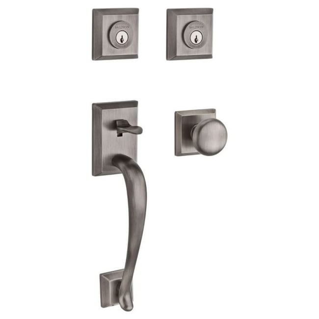 Baldwin Dc.Napxrou.Tsr Napa Double Cylinder Handleset With Traditional Square Rose And Round Knob On Interior N A