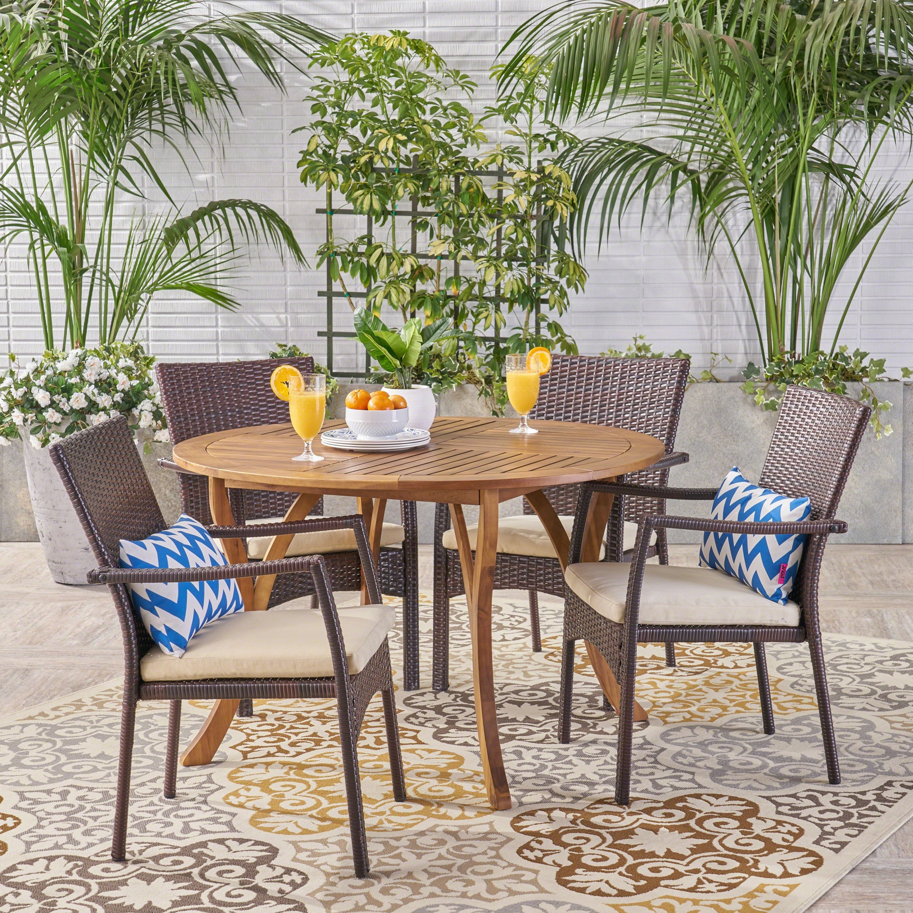Baldwin Outdoor 5 Piece Acacia Wood And Wicker Dining Set By Christopher Knight Home