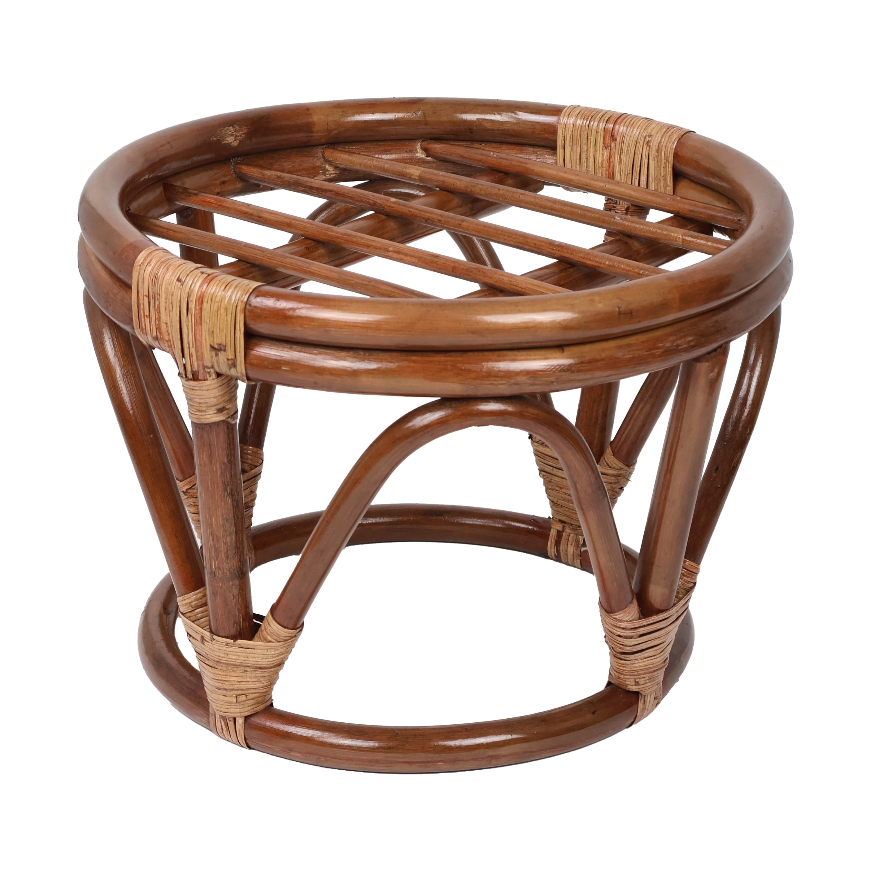 International Caravan Bali Papasan Java Brown Lacquer Finish Rattan Footstool Frame Cushion Not Included