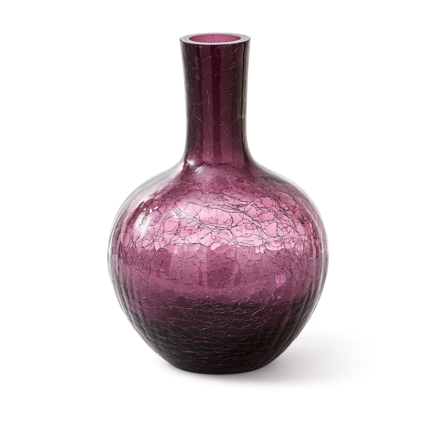 Ball Body Vase Crackled Glass Dark Purple S