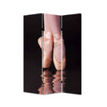 Ballet Shoe Print Foldable Canvas Screen With 3 Panels Black And Pink