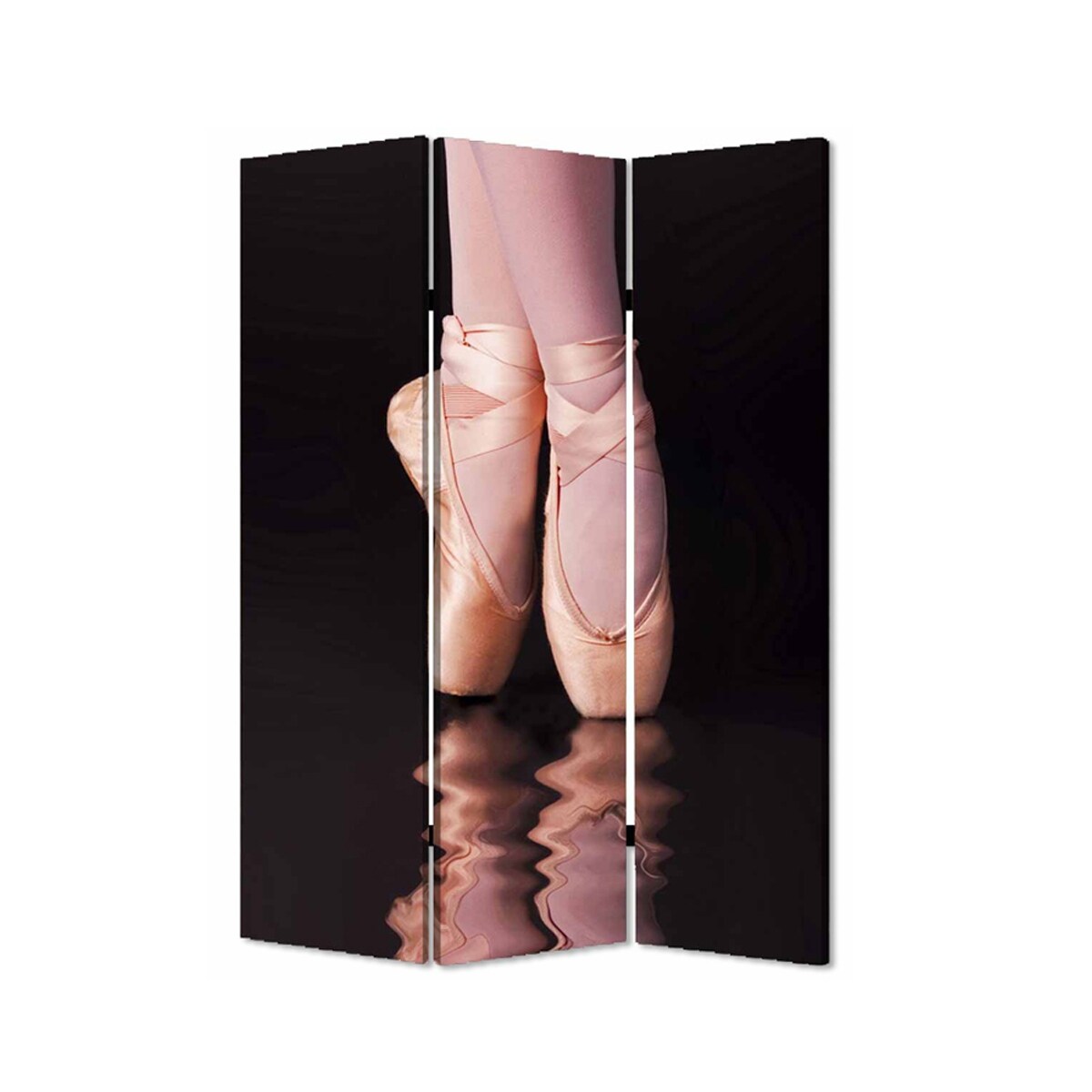 Ballet Shoe Print Foldable Canvas Screen With 3 Panels Black And Pink