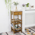 Bamboo Bedside Table With Drawer Bedroom Nightstand Plant Storage Shelving Unit