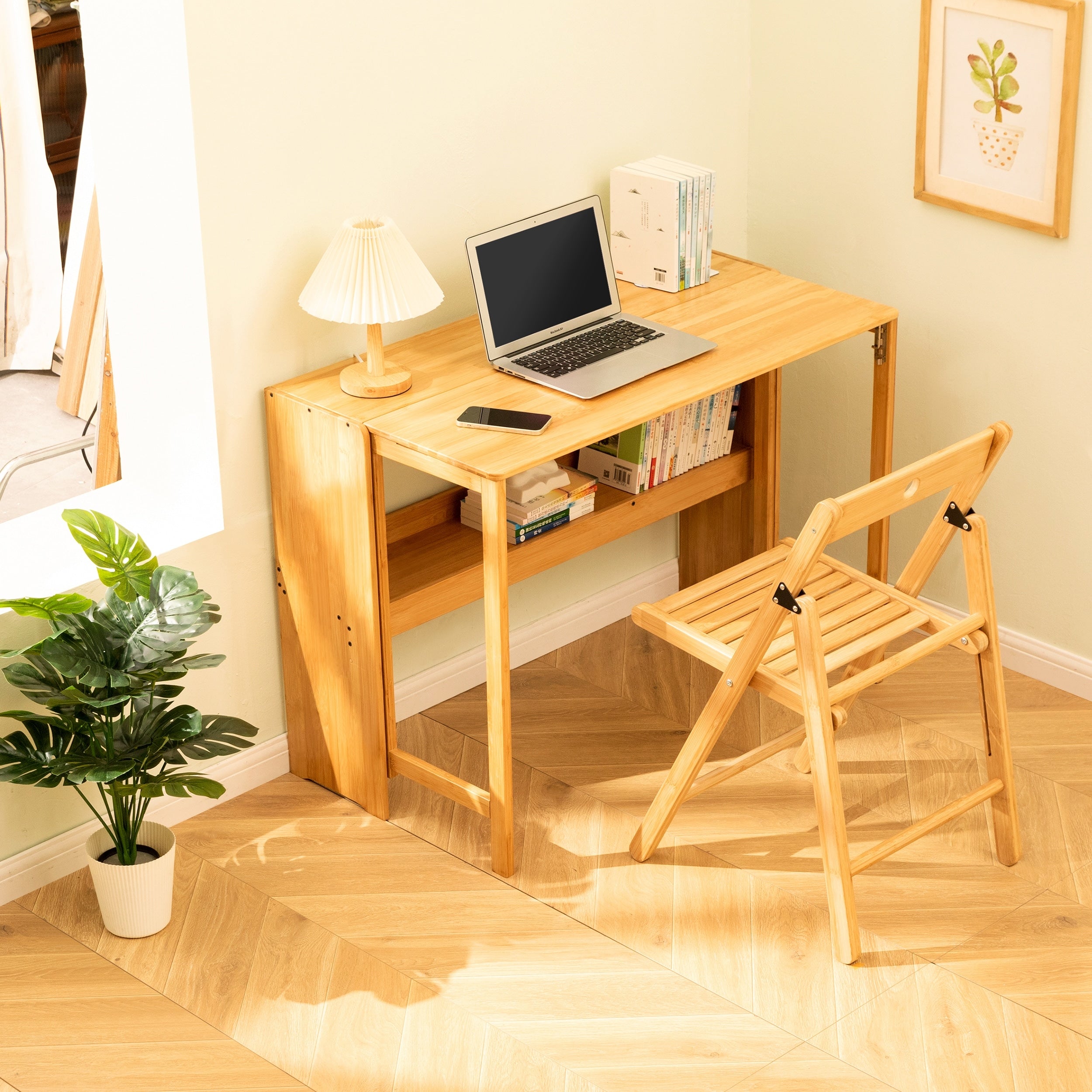 Bamboo Folding Desk Space Saving Computer Desk For Small Spaces Foldable Study Table For Bedroom Home Office
