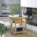 Bamboo Kitchen Island With 2 Drawers Towel Rack Mobile Kitchen Island Serving Cart With Open Shelves