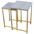 Bamboo Leg Nesting Tables Faux Shagreen With Gold Metal 2 Piece Set