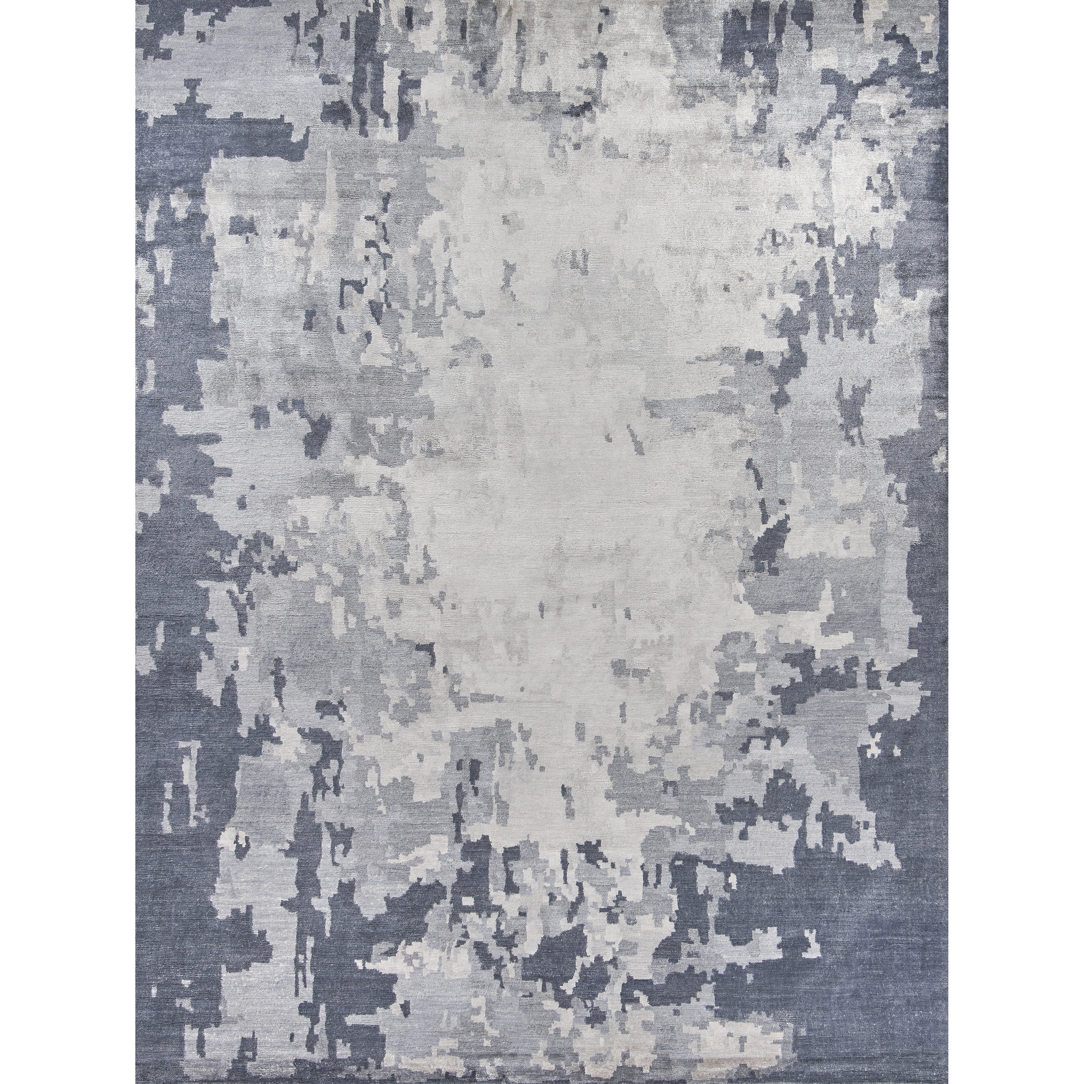Bamboo Silk Hand Knotted Bamboo Silk Blue Gray Area Rug
